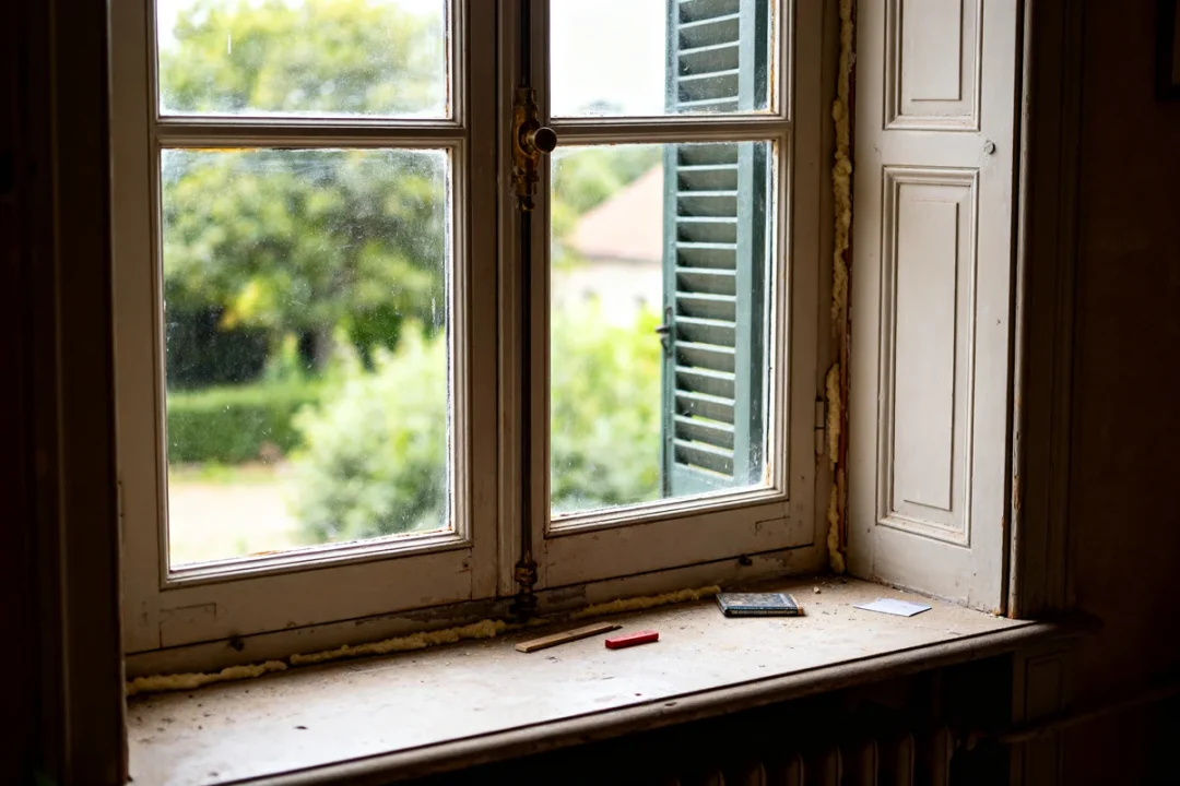 Vieille fenêtre en bois isolée, éligible à une prime rénovation fenêtre pour améliorations énergétiques