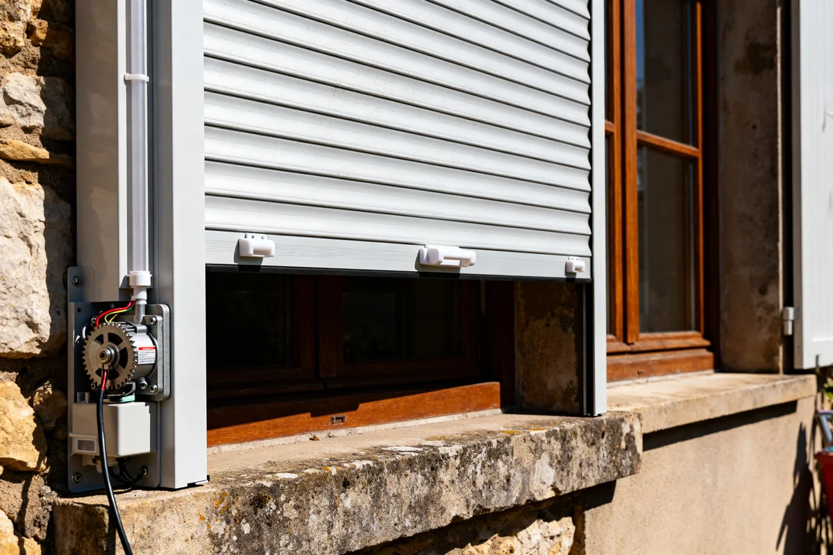 Volet roulant électrique en fonctionnement sur mur extérieur montrant le prix d un volet roulant électrique avec pose