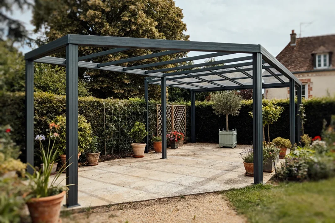 Pergola moderne dans un jardin avec plantes en pot prix d'une pergola à considérer