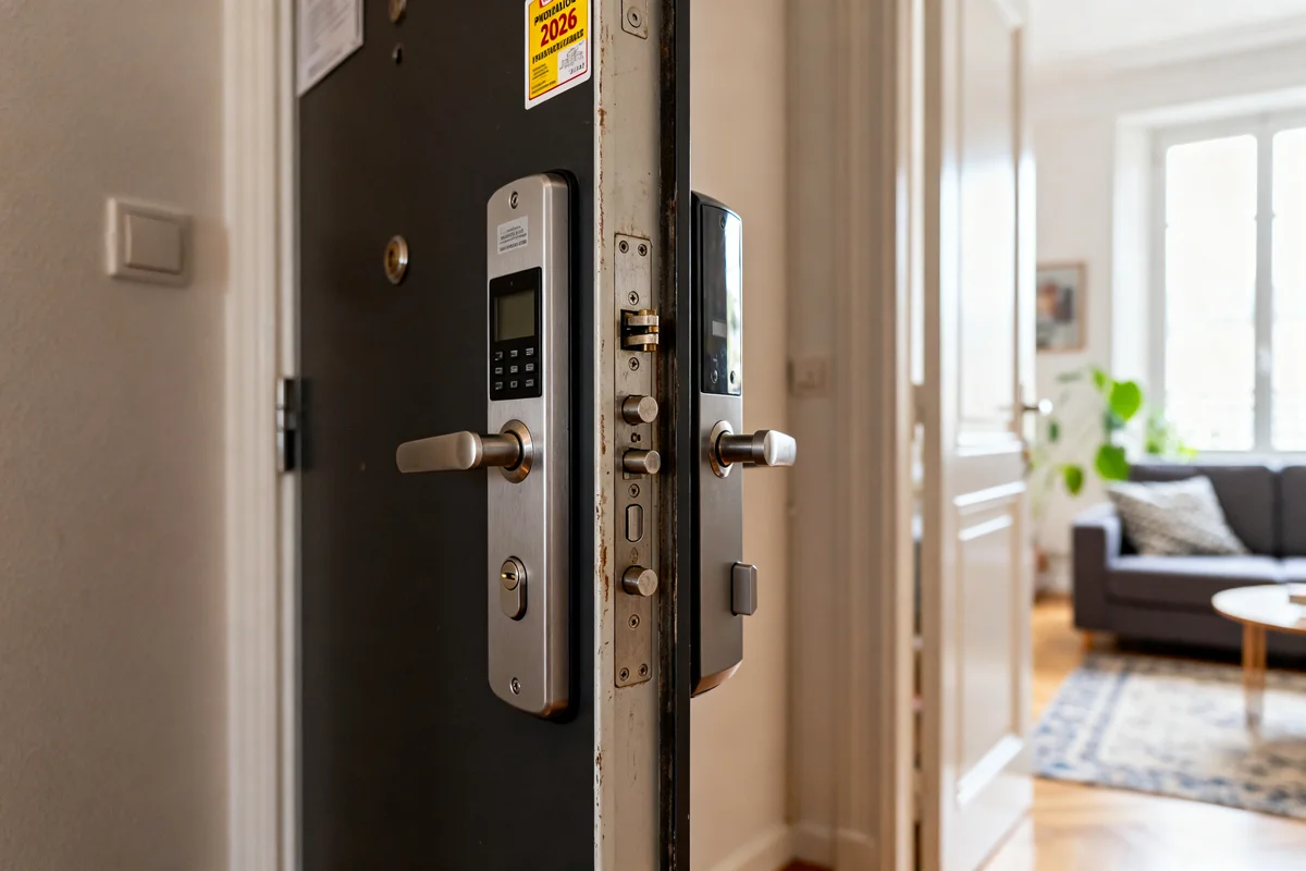 Porte blindée d'appartement ouverte avec poignée et serrure électronique prix d'une porte blindée appartement