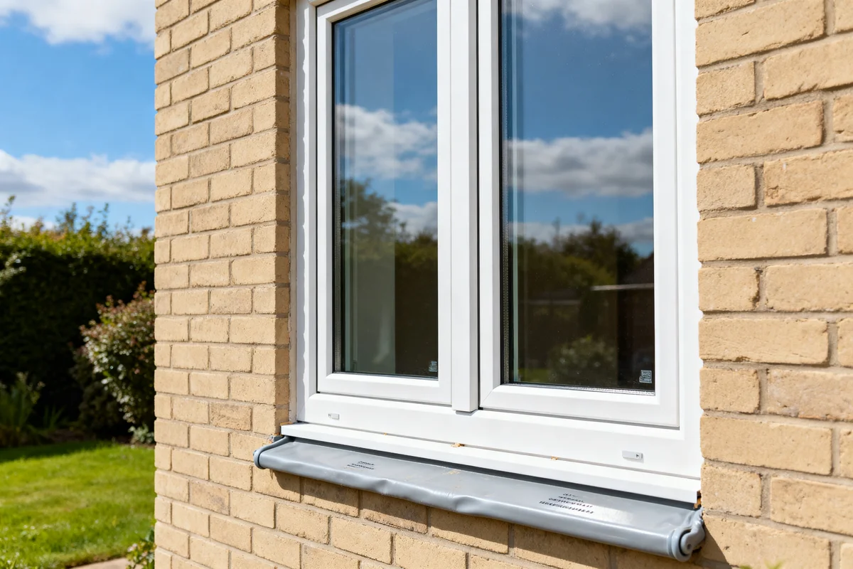Fenêtre PVC double vitrage posée sur mur brique éclairée par le soleil prix compétitif