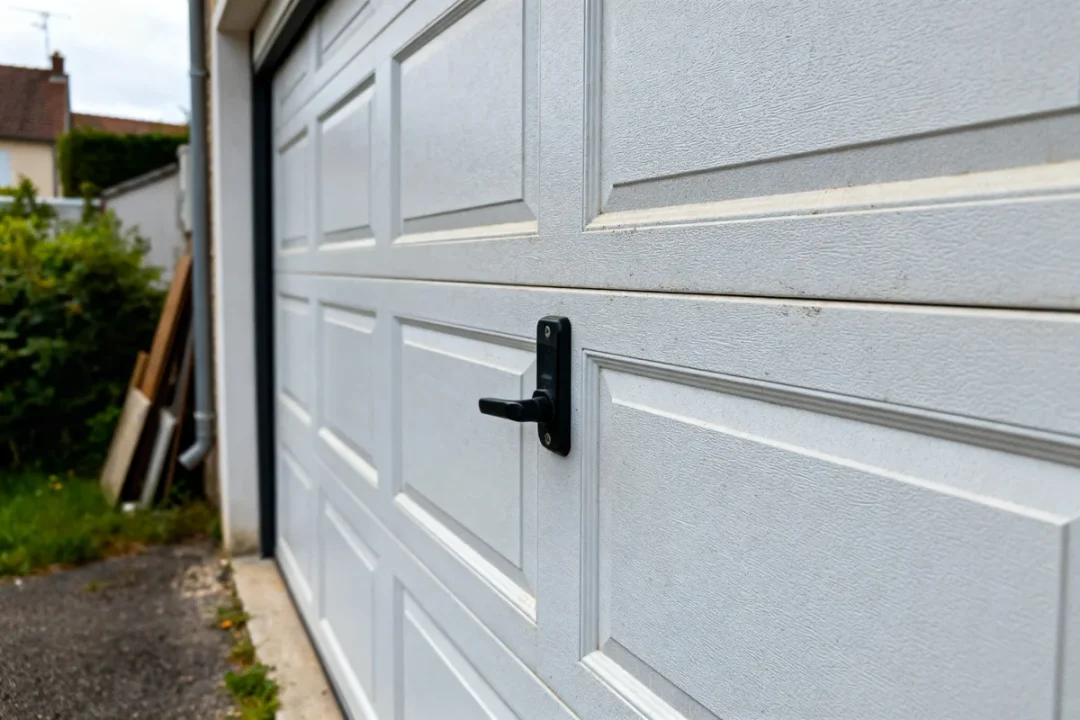 Portail sectionnel de garage blanc avec poignée, évaluer prix portail sectionnel de garage