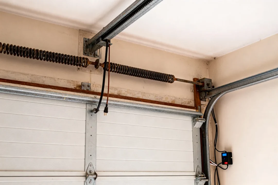 Ressort cassé et câbles déconnectés causant un probleme porte de garage sectionnelle