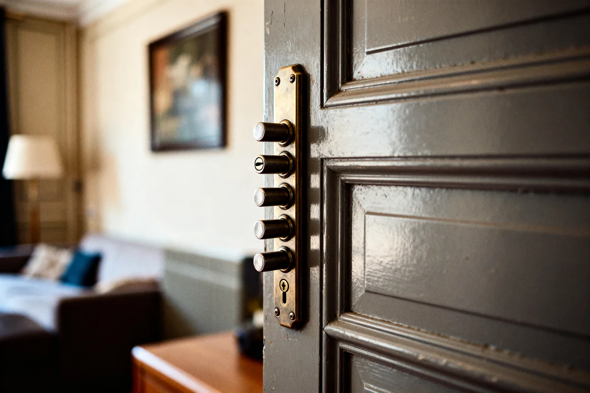 Porte blindée ouverte avec serrure complexe pour illustrer tarif porte blindée appartement optimal.